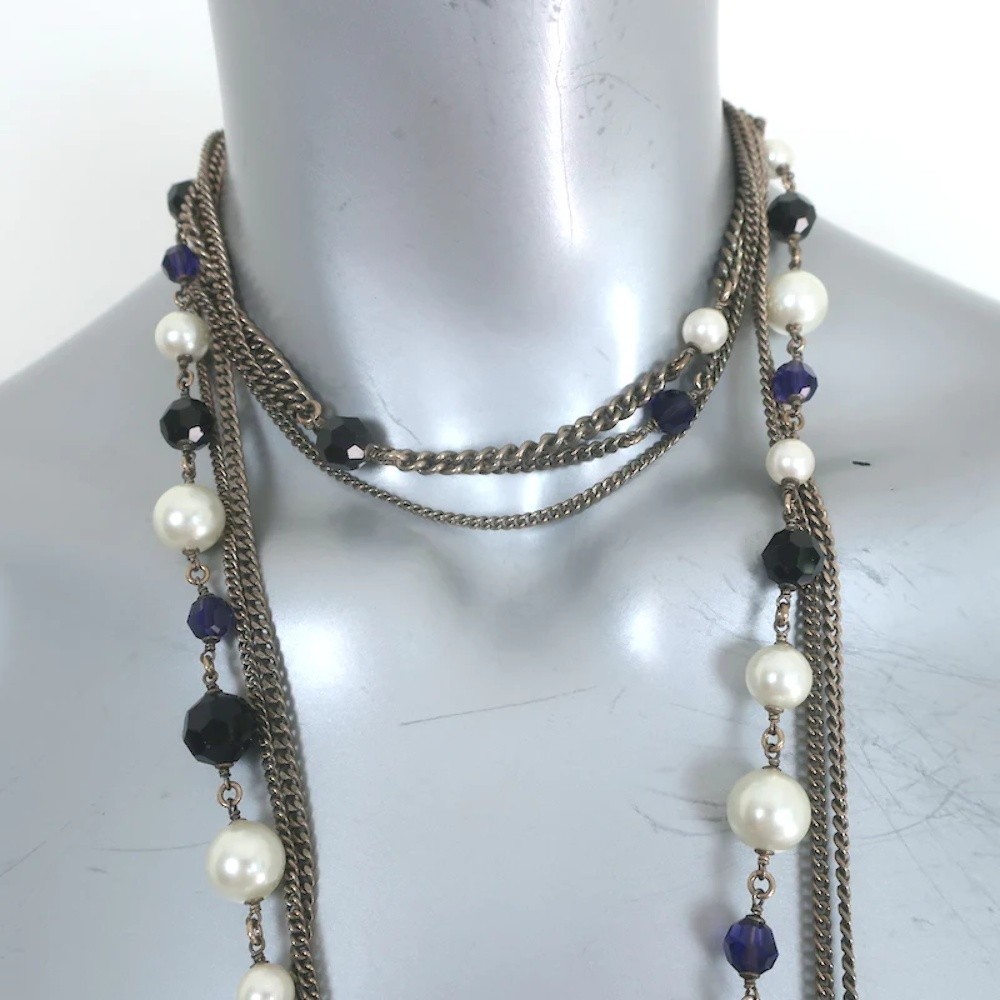 Chanel 06P Runway CC Feather Necklace Draped Chains Pearls & Beads - Picture 3 of 9